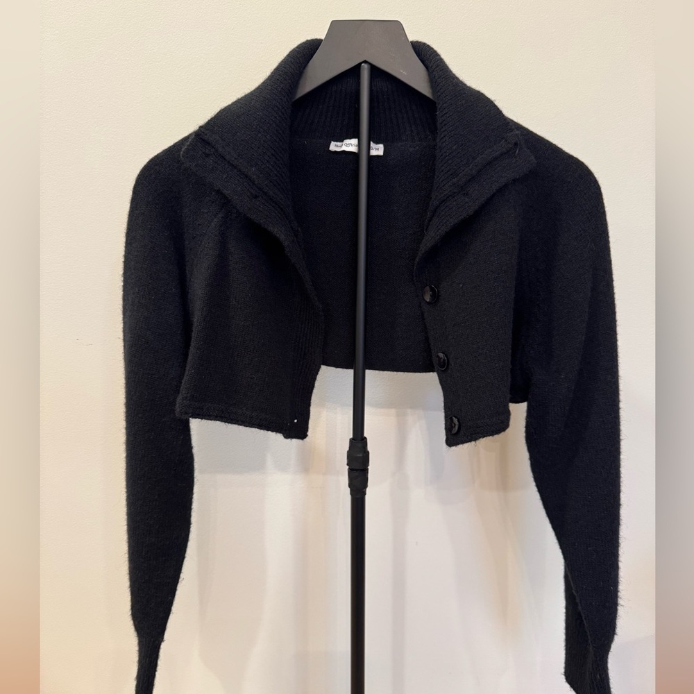 Black Cropped Cardigan Shrug Sweater
